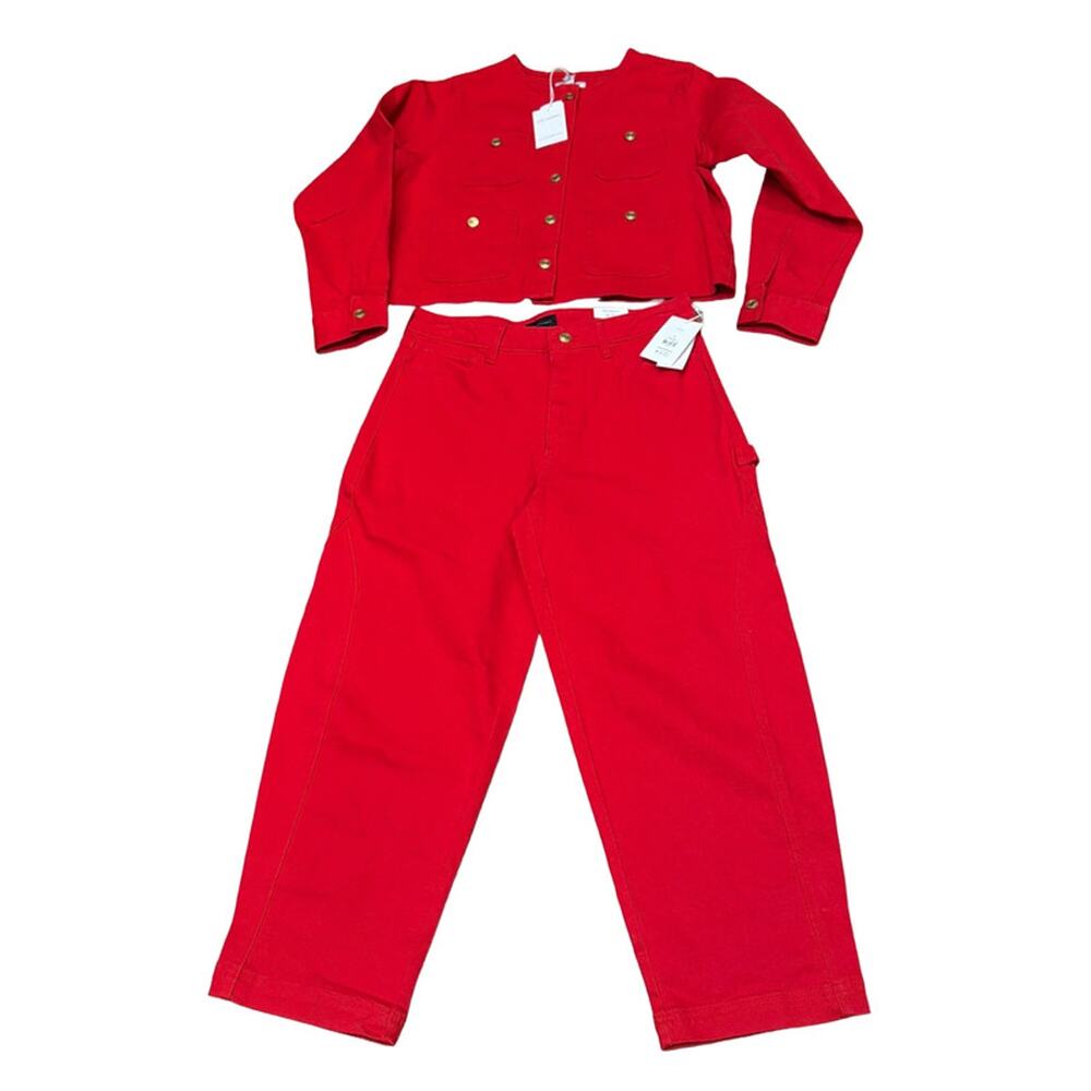 NWT Free Assembly Red Jean Jacket & Barrel leg Jeans Set Womens